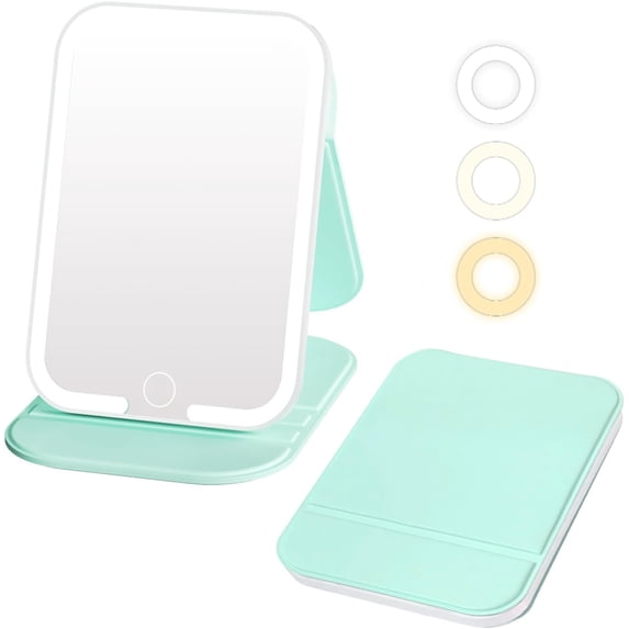Wrongduck 72 LED Travel Makeup Mirror Portable Lighted Mirror with 3 Color Dimmable Lighting Touch Screen Rechargeable Adjustable Stand Pink