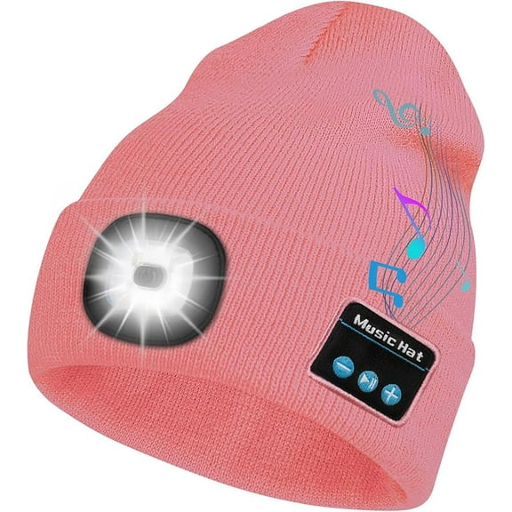 Wrongduck Bluetooth Beanie Hat with Light, Wireless Headlamp Cap with Built-in Speaker & Mic, Rechargeable LED and Headphones, Warm Winter Gift for Men & Women