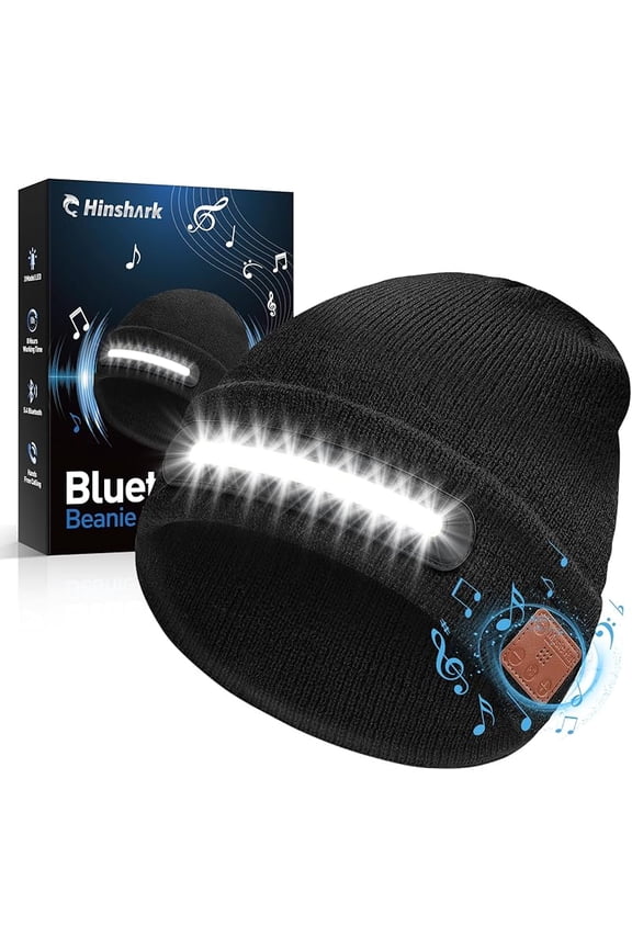 Bluetooth Beanie Hat with Light, Wireless Music Knit Cap with Built-in Speakers & Mic, USB Rechargeable LED Winter Hat Gift for Men and Women