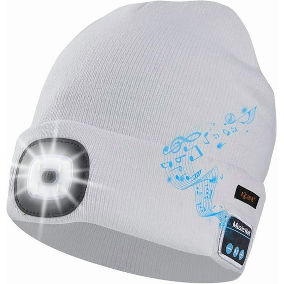 Wrongduck Bluetooth Beanie Hat with Light, Wireless Music Knit Hat with Built-in Headphones & Mic, Rechargeable LED Headlamp Cap Gift for Men and Women