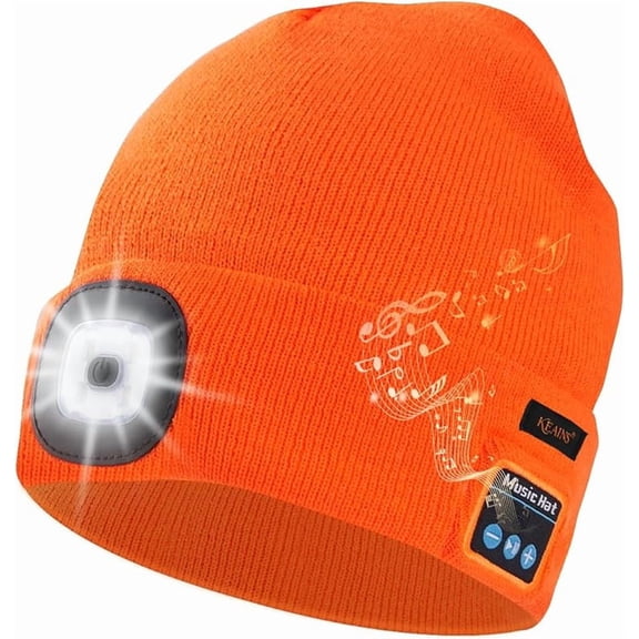 Wrongduck Bluetooth Beanie Hat with Light, Wireless Music Knit Hat with Built-in Headphones & Mic, Rechargeable LED Headlamp Cap Gift for Men and Women
