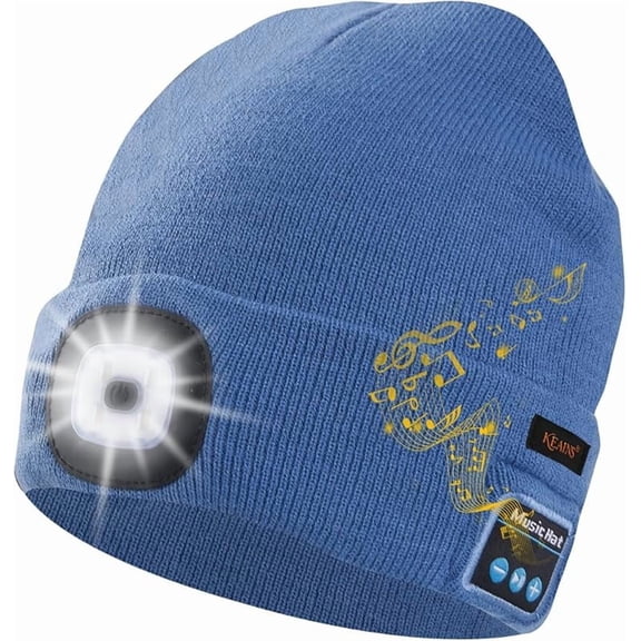 Wrongduck Bluetooth Beanie Hat with Light, Wireless Music Knit Hat with Built-in Headphones & Mic, Rechargeable LED Headlamp Cap Gift for Men and Women