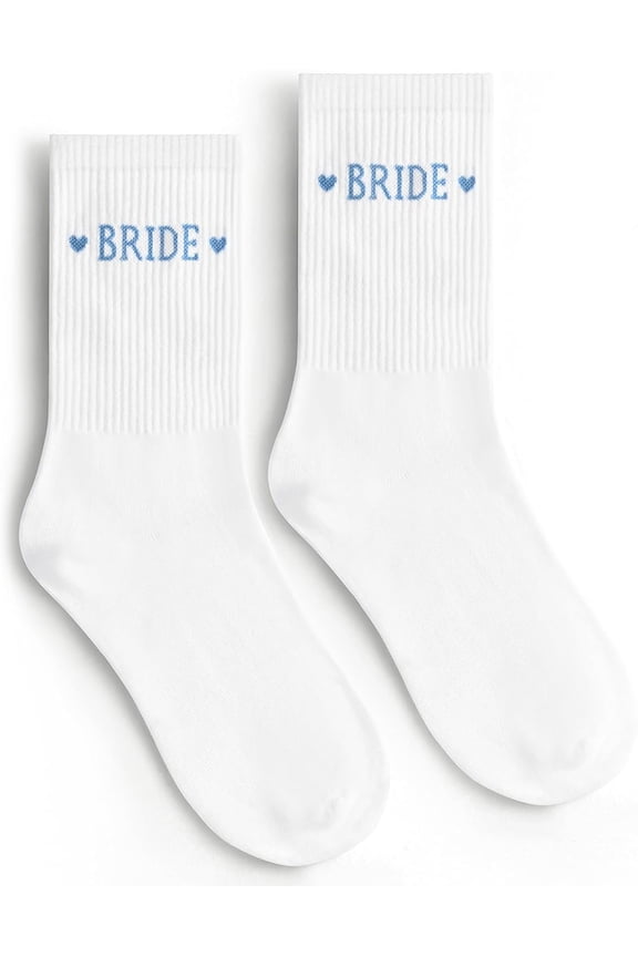 Wrongduck Bride Socks White and Blue, Bride To Be Cotton Socks, Something Blue Bridal Gift for Engagement Wedding Bachelorette Party Honeymoon Essentials