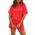 thumbnail image 1 of Carlikeit Casual Summer Matching Set for Women, Ribbed Short Sleeve Top and Shorts Outfit with Pockets, Loose Fit Cruise and Vacation Lounge Set, 1 of 6