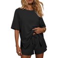 thumbnail image 1 of Carlikeit Casual Women Lounge Set 2026 2 Piece Summer Short Outfit Crewneck Top and Drawstring Shorts Matching Set for Daily Wear Travel, 1 of 7