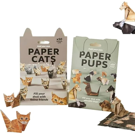 Wrongduck DIY Origami Paper Cats Kit, 50 Sheets Craft Paper to Fold Cute Cat Figures, Creative Desk Decoration and Gift for Cat Lovers
