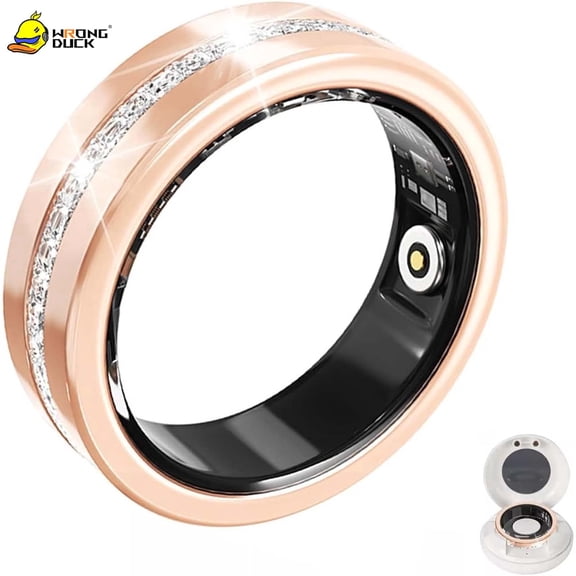 Wrongduck Diamond Fashion Fitness Tracking Ring for Women No Subscription Waterproof Activity Ring with Multi Sport Modes for iOS Android