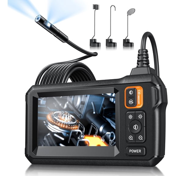 Wrongduck Endoscope Camera with Light, 4.3 Inch IPS Screen, 1920P HD Dual Lens Borescope Camera, 3.3 FT Semi-Rigid Cable, IP67 Waterproof Inspection Camera