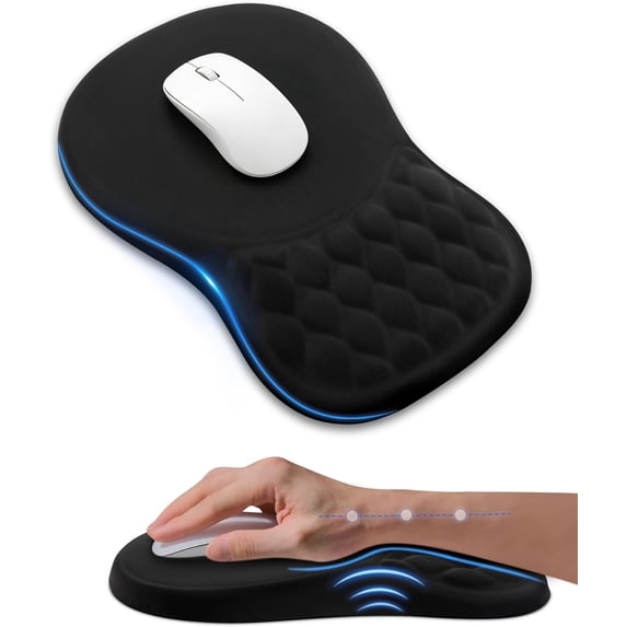Wrongduck Ergonomic Mouse Mat with Wrist Rest Memory Foam Cushion Smooth Lycra Surface Non Slip Base Office Computer Desk Pad Black