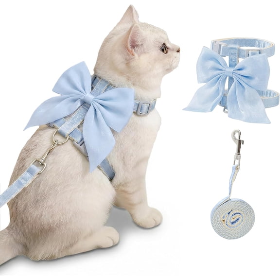 Wrongduck Adjustable Cat Harness with Leash Pink Bow Escape Proof Pet Harness Set for Kittens Small Dogs Rabbits Outdoor Walking