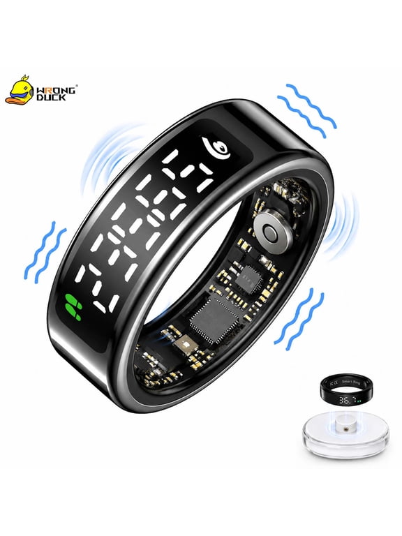 Wrongduck LED Display Vibration Alerts Fitness Tracking Ring for Men Women, Sleep & Activity Tracker Ring with Step Counter, Multi-Sport Modes, 5ATM Waterproof, iOS Android Compatible
