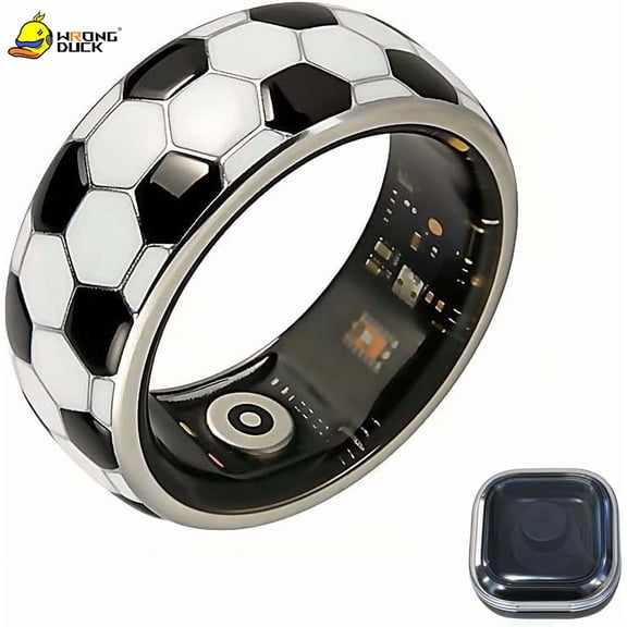 Wrongduck Football Mart Ring for Men & Women, Soccer Design Activity Tracker Ring with Sleep & Daily Activity Tracking, IP68 Waterproof, No Subscription, iOS & Android Compatible