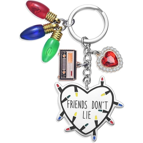 Wrongduck Friendship Gifts Keychain, Friends Don’t Lie Heart Pendant Key Ring, Stainless Steel Collectible Merchandise Gift with Jewelry Box