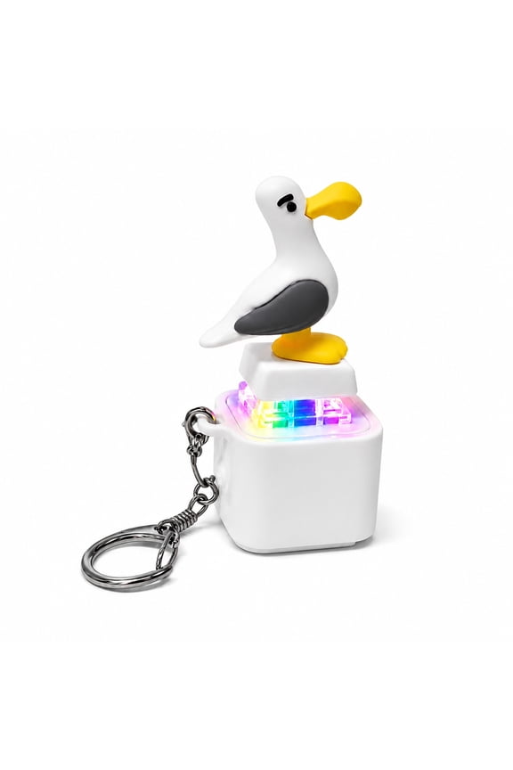 Wrongduck Funny Seagull Audio Keychain, Compact Press Button with LED Light for Reaction Videos, Office Desk, Keys and Bags