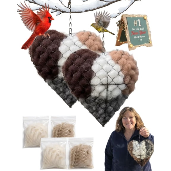 Wrongduck Handmade Alpaca Fiber Bird Nesting Heart, Refillable Wild Bird Nesting Material Holder with Hanging Hook for Outdoor Garden Tree Decor