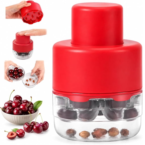 Wrongduck Large Capacity Cherry Pitter, 7 Hole Fruit Corer and Seed Remover with Built-In Pit Container, Dishwasher Safe Tool for Cherries and Olives