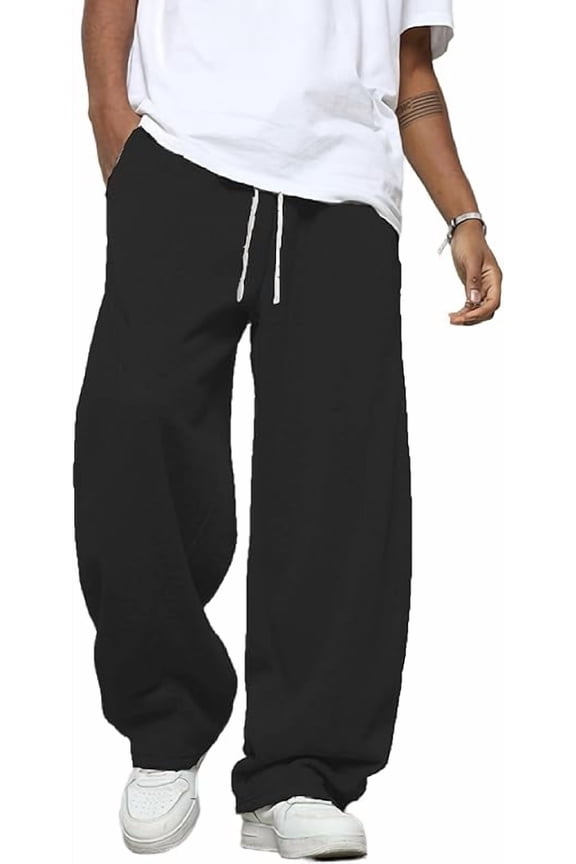 Wrongduck Men’s Wide Leg Sweatpants, Baggy Casual Drawstring Joggers with Pockets, Open Bottom Lounge Sweat Pants for Everyday Wear