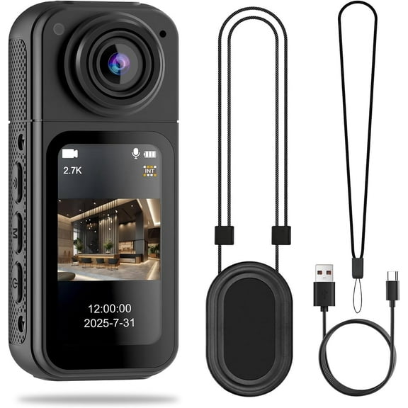 Wrongduck Mini Thumb Action Camera 2.7K Wearable Small Body Camera with 180  Rotating Lens, Hands-Free POV Recording with Magnetic Lanyard, Portable Security and Travel Camera with 64GB Card