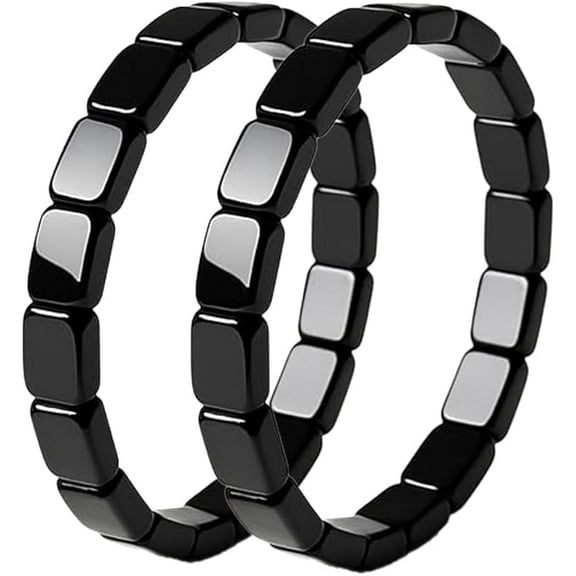 Wrongduck Natural Hematite Beaded Bracelet for Men – Energy Healing Stone of Courage, Grounding Mineral with Emotional Balance & Focus, Adjustable Elastic Fit