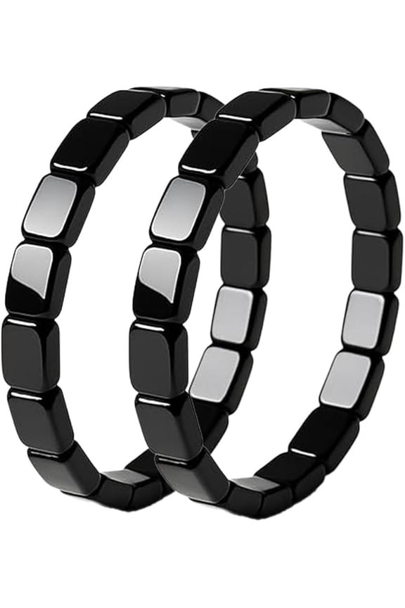 Natural Hematite Beaded Bracelet for Men – Energy Healing Stone of Courage, Grounding Mineral with Emotional Balance & Focus, Adjustable Elastic Fit