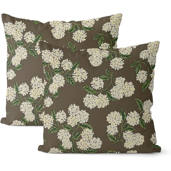 Wrongduck Pillow Covers 18x18 Inch 2 Pcs Blue Green Hydrangea Flower Decor Throw Pillows Vintage Floral Seasonal Summer Outdoor Decoration Pillowcase Linen Cushion Cover for Couch Sofa