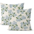 thumbnail image 1 of Wrongduck Pillow Covers 18x18 Inch 2 Pcs Blue Green Hydrangea Flower Decor Throw Pillows Vintage Floral Seasonal Summer Outdoor Decoration Pillowcase Linen Cushion Cover for Couch Sofa, 1 of 7