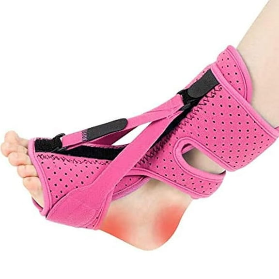 Wrongduck Plantar Fasciitis Night Splint Adjustable Foot Brace with 3 Straps for Heel Pain, Achilles Tendonitis, Drop Foot Relief Breathable Soft Padding for Men and Women (Pink, 1PC)
