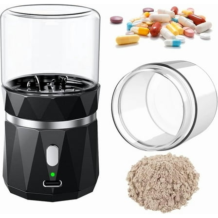 Wrongduck Portable Electric Pill Crusher, Cordless Battery-Operated Pill Grinder for Multiple Pills, Fine Powder Crusher for Medication, Vitamins, and Supplements, Ideal for Elderly and Travel, Black