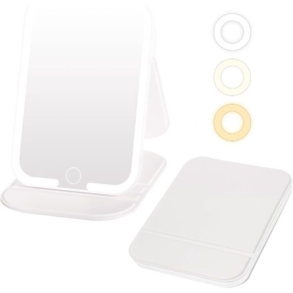 Wrongduck Portable Lighted Makeup Mirror 72 LED Travel Mirror with Lights 3 Color Dimmable Touch Control Rechargeable Adjustable Stand Pink
