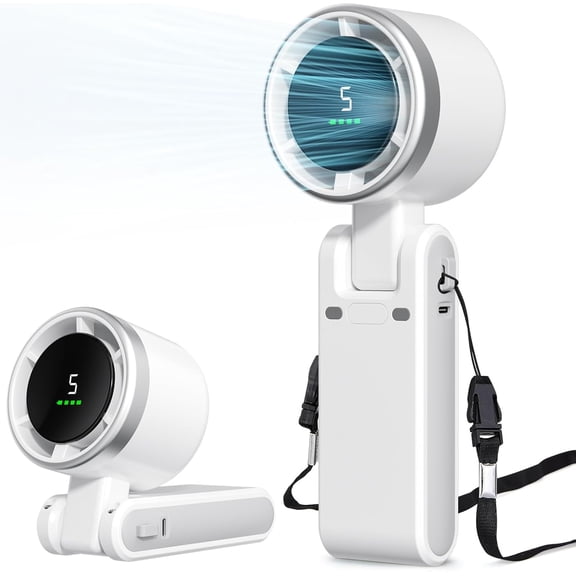 Wrongduck Portable Mini Fan 2026, Handheld Rechargeable Fan with 5 Speeds, LED Display, 180 Degree Foldable Design, Desktop and Neck Fan for Travel Outdoor Use