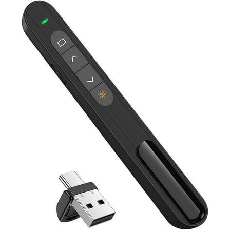 Wrongduck Presentation Clicker for PowerPoint, Wireless Presenter Remote with Red Laser Pointer, USB Receiver, Volume & Hyperlink Control, Compatible with Windows, Mac, Linux, and Google Slides