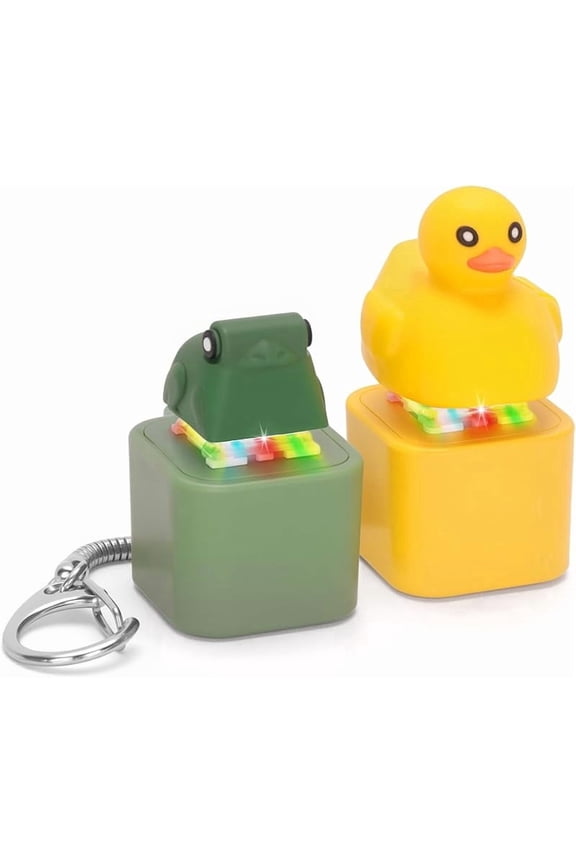 Quacking Duck & Croaking Frog Keyboard Fidget Toy Keychain Set, Rechargeable Clicker with LED Light, Sensory Stress Relief Toy for Adults and Kids (Yellow & Green, 2 Pack)
