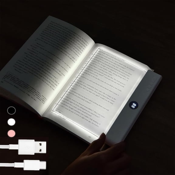 Wrongduck Rechargeable Book Light Full Page LED Reading Light 3 Color Modes Stepless Dimming Timer Portable Flat Panel Light for Bed Reading