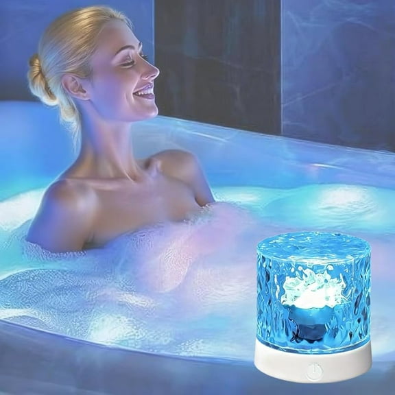 Wrongduck Rechargeable Shower Light, Cordless LED Ocean Wave Projector with 3D Water Ripple Effect, Waterproof Bathroom and Bathtub Ambient Light