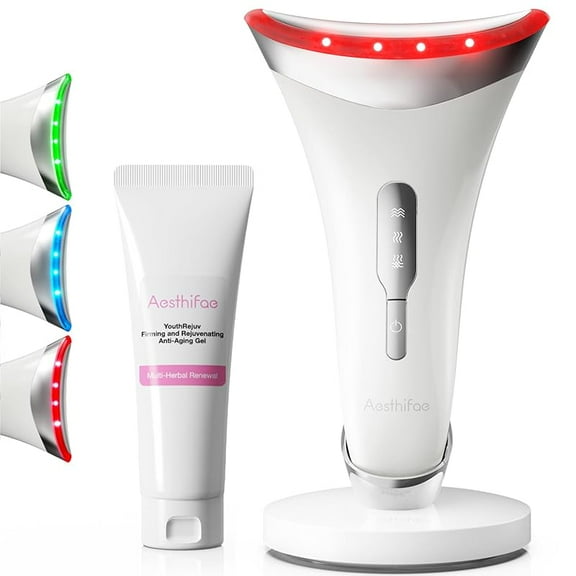 Wrongduck Red Light Therapy Device for Face and Neck, 3 in 1 Facial Sculpting Massager with Vibration and Thermal Function, Portable Beauty Lift Tool (White)