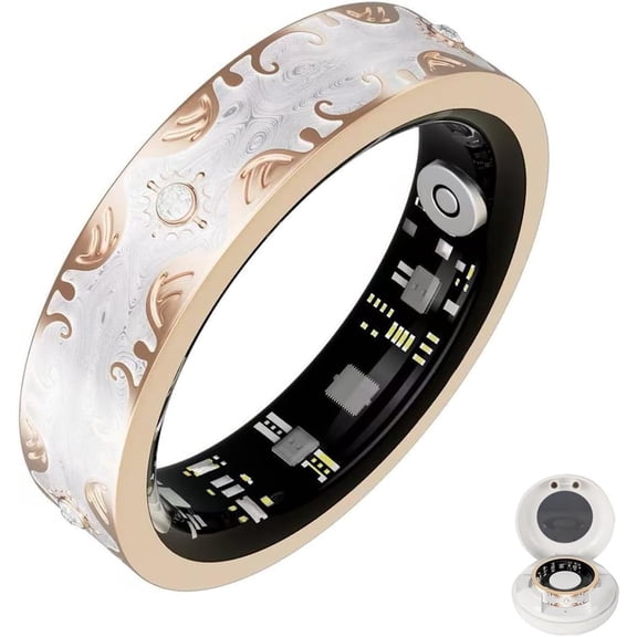 Wrongduck Retro Bluetooth Fitness Tracking Ring for Women IP68 Waterproof Activity Ring with Sleep Tracking Step Counter for iOS Android