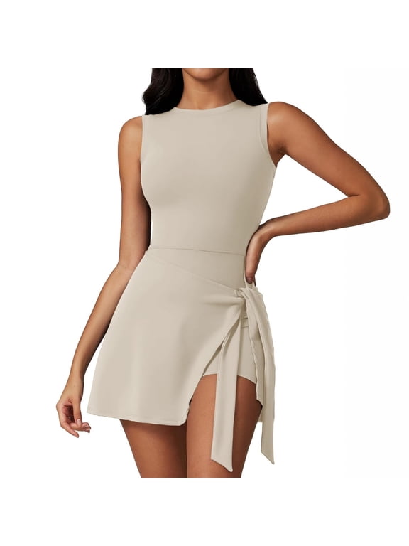 Sleeveless Athletic Dress for Women, High Neck Tennis Romper with Built-In Shorts, Backless Golf Dress with Wrap Skirt for Active Lifestyle