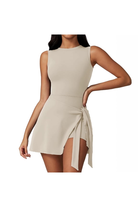 Sleeveless Athletic Dress for Women, High Neck Tennis Romper with Built-In Shorts, Backless Golf Dress with Wrap Skirt for Active Lifestyle