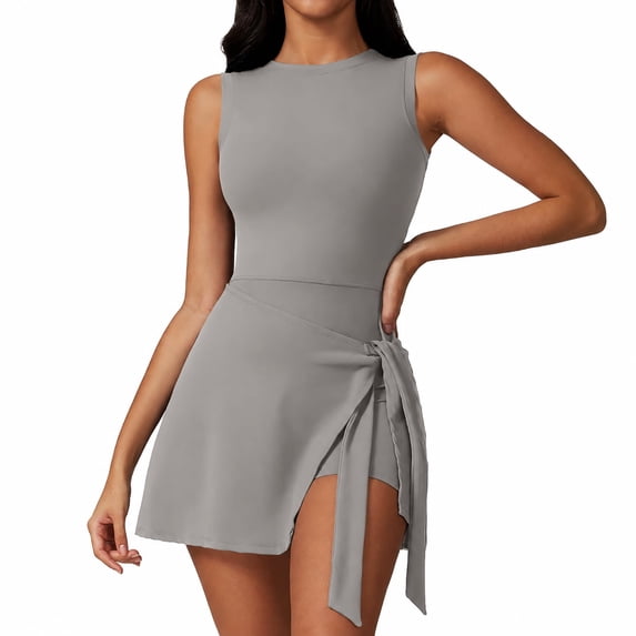 Carlikeit Sleeveless Athletic Dress for Women, High Neck Tennis Romper with Built-In Shorts, Backless Golf Dress with Wrap Skirt for Active Lifestyle