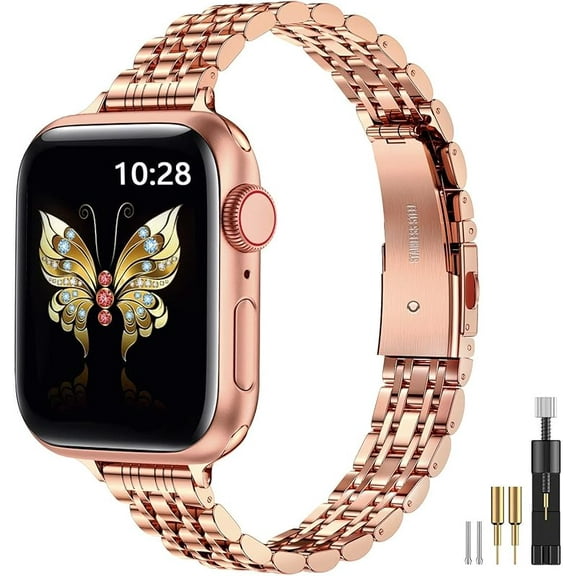 Wrongduck Slim Metal Band Compatible with Apple Watch 42mm(Series 11/10) 41mm 40mm 38mm, Dressy Stainless Steel Chain Strap for Women, Compatible with iWatch Series 9 8 7 6 5 4 3 2 1 SE3/2/1
