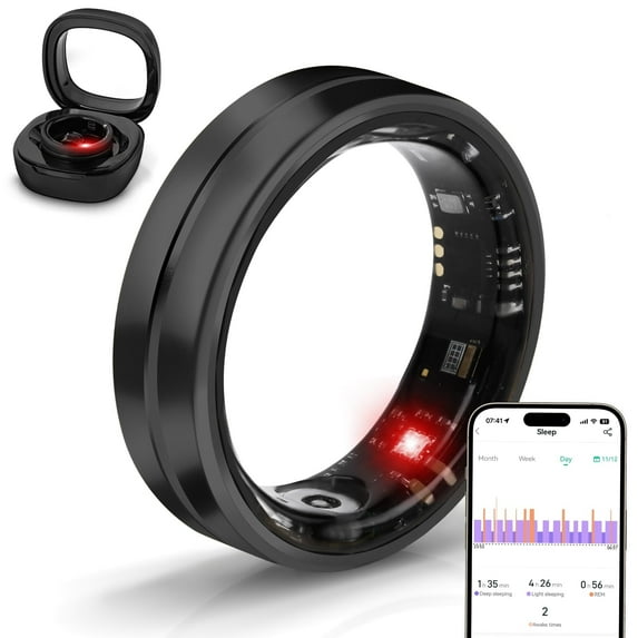 Wrongduck Smart Ring Fitness Tracker for Women Men - IP68 Waterproof 170+ Activity Modes, for iPhone & Android (Black, 7#)