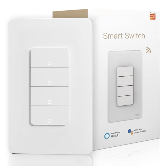 Wrongduck Smart WiFi 4 Gang Light Switches, 2.4GHz Neutral Wire Required, App Remote Control Switch Compatible with Alexa Google Assistant for Home Lighting