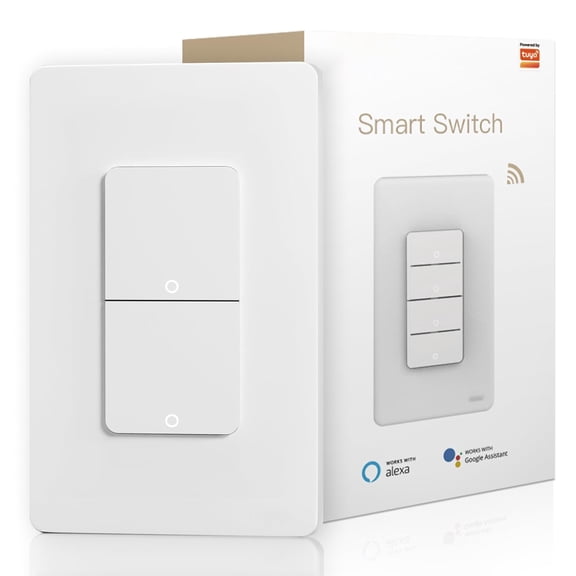 Wrongduck Smart WiFi Double Light Switches, 2.4GHz Neutral Wire Required, App Remote Control Switch Compatible with Alexa Google Assistant for Home Lighting