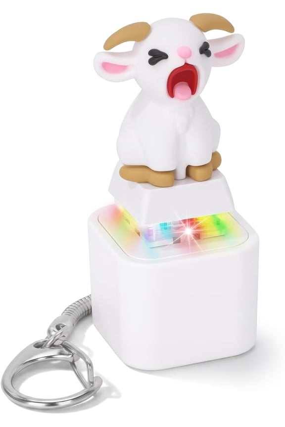 Wrongduck Squeaking Goat Keyboard Fidget Toy Rechargeable Keychain with LED Light and Funny Sound Clicker Novelty Desk Gadget for Office Work Gift