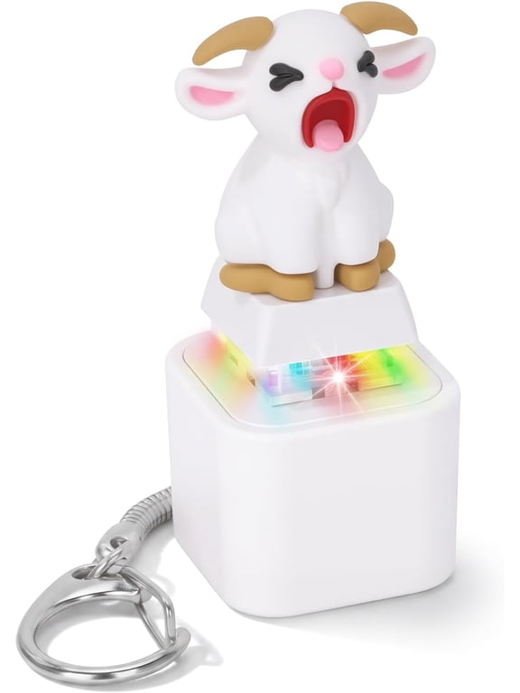 Wrongduck Squeaking Goat Keyboard Fidget Toy Rechargeable Keychain with LED Light and Funny Sound Clicker Novelty Desk Gadget for Office Work Gift