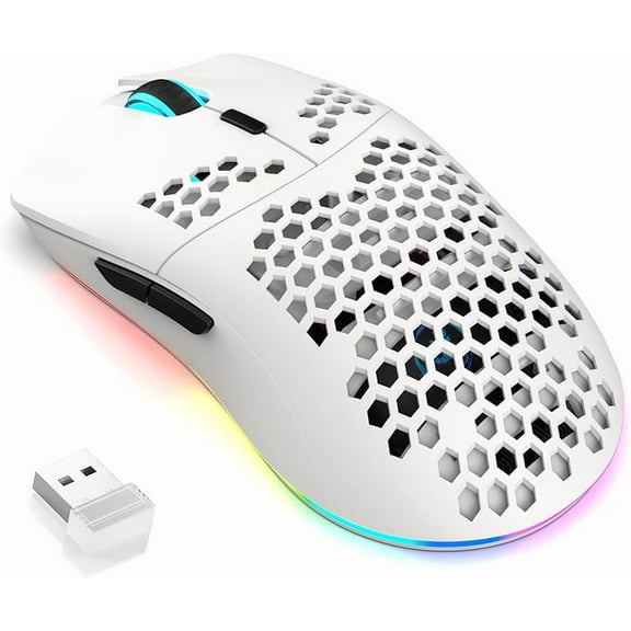 Wrongduck T66 PC Gaming Mouse, BT/2.4G/Wired Triple Mode Lightweight Honeycomb RGB Mouse, 3600 DPI Adjustable Sensor, Programmable Macros, 650mAh Battery, Ergonomic Design for PC Gamers