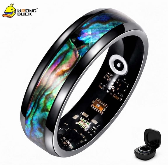 Wrongduck Titanium Steel Fitness Tracking Ring with Nebula Pattern for Women Men Wireless Charging Activity Ring for iOS Android