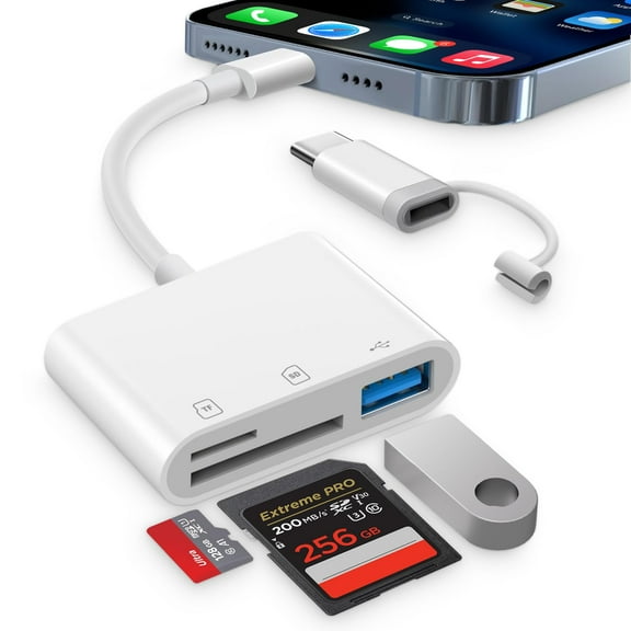 Wrongduck USB C Lightning SD Card Reader [Apple MFi Certified], 3-in-1 SD/MicroSD/USB Adapter, Plug & Play Dual Connector Card Reader for iPhone, iPad, MacBook, Android, Camera, Laptop