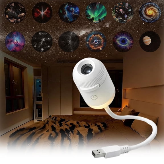 Carlikeit USB Galaxy Projector Night Light Mini Starry Sky LED Lamp Portable Ceiling Projector for Bedroom and Room Decor (12 Slides)
