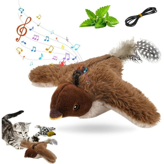 Wrongduck Upgrade Flappy Flying Bird Cat Toy, 2026 Interactive Chirping Sparrow with Flapping Wings, Motion Activated Rechargeable Toy for Indoor Cats, Brown